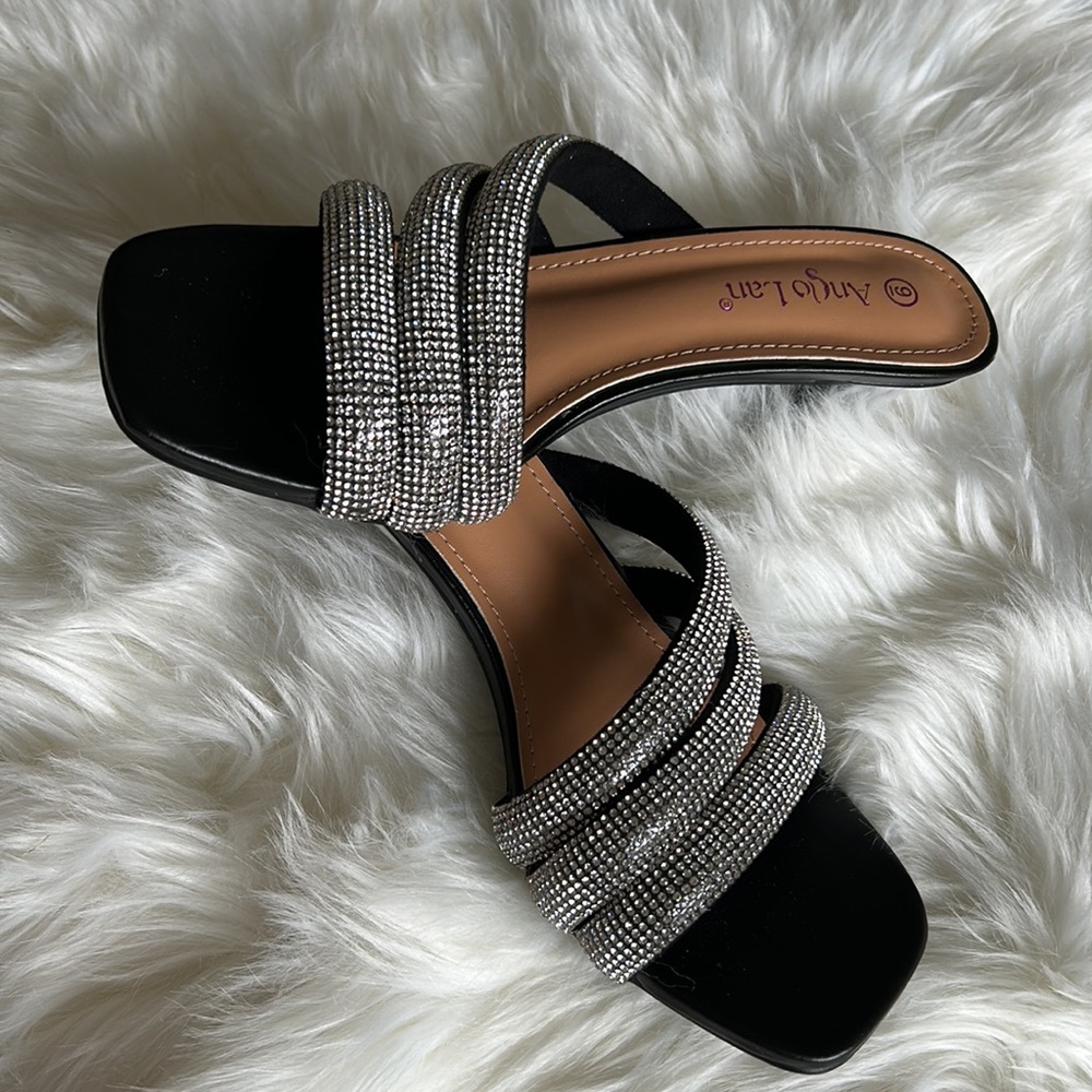 Beautiful square toes heel sandals with rhinestones